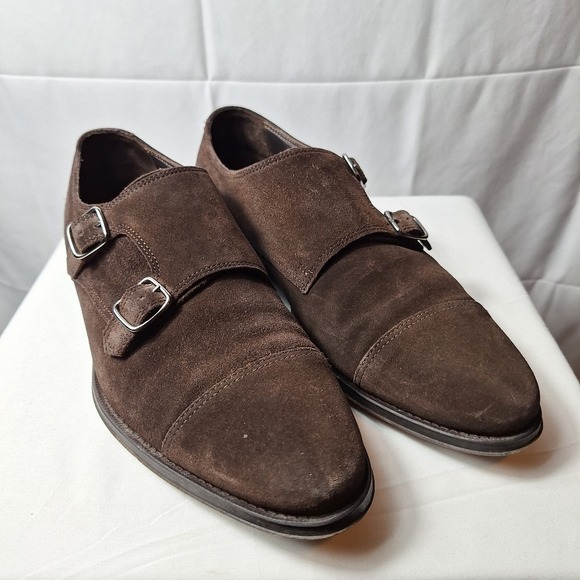 SUITSUPPLY Cap Toe Monk Strap Suede Dress Shoes Sz 7 Chocolate Brown Classic EUC - Picture 2 of 12